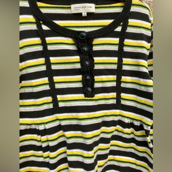 Jones New York Yellow Multi Color Striped Tapered Warm Knit Long Sleeve Shirt - Picture 4 of 10